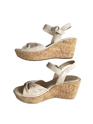 ONO Caul Beige Knot Front Cork Wedge Leather Sandals Women’s Size 8 thumbnail 6