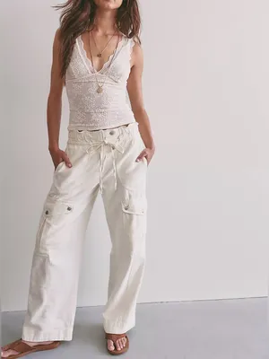 NWOT Free People We The Free Park Ave Pants - ivory - Large thumbnail 3