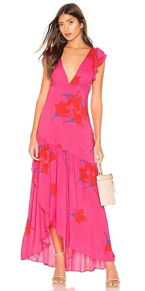 Free People She's a Waterfall Ruffled Maxi Dress - Hibiscus thumbnail 1