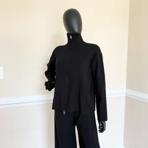 Knit Loose Set Mock Neck Blouse High Waist Flare High Rise Pants Cardigan Winter thumbnail 4