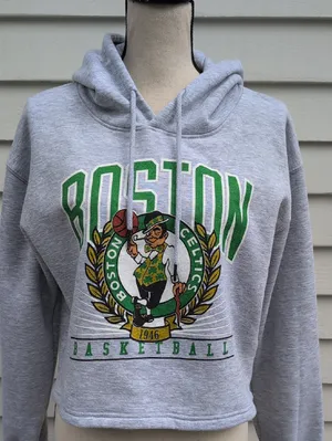 NBA Boston Celtics Grey Cropped Hoodie thumbnail 3