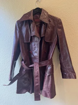 Vtg‎ Etienne Aigner Leather retro Jacket Sz 14 Burgundy Belted Button Front thumbnail 1