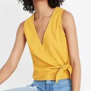Madewell Texture & Thread Side-Tie Wrap Top Mustard Yellow‎ XL Sleeveless V-Neck thumbnail 1