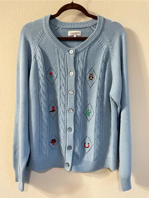 Teddy Fresh Giddy Up Button Up Cardigan Baby Blue Size 2XL thumbnail 2