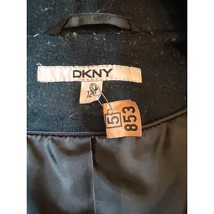 DKNY Coat Womens 12 Green Wool Blend Ruffle Front Snap Button Long Jacket thumbnail 5