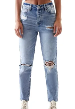PacSun Distressed Buttonfly Mom Jeans thumbnail 1