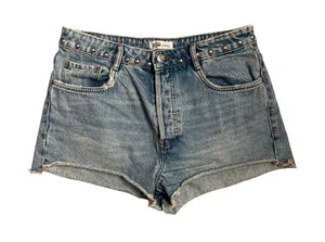 Zara TRF Studded Denim Shorts Light Wash High Waist Raw‎ Hem Blue Womens Size 10 thumbnail 1