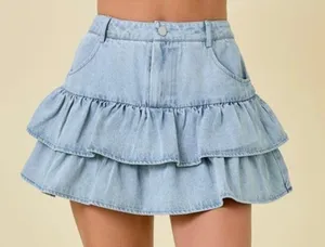 Sky to Moon Denim Ruffle Skirt thumbnail 1