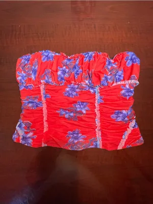 Free People Scottie printed sleeveless tube top Hot red combo Sz L BarbieCore thumbnail 2