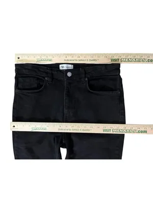 Zara Womens 10 Black Cropped Straight Leg Jeans Raw Hem High Rise Used thumbnail 7