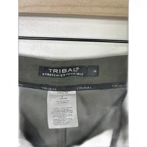 Tribal Women's Army‎ Green Stretch Extensible Suede Feel Business Pant Trouser 4 thumbnail 3