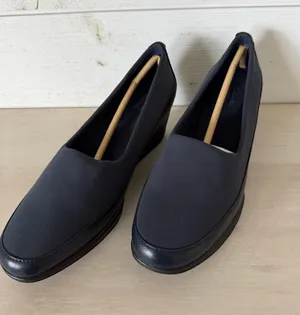 Clarks Wedge Heel Loafer Women’s Size 7.5 Wide Textile Blue Comfort Work NEW thumbnail 1