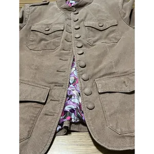 Twiggy London Tan Genuine Leather Button Down Coat Size XS Military Modern City‎ thumbnail 8