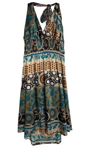1950s 16/18 handmade silky printed halter dress thumbnail 1