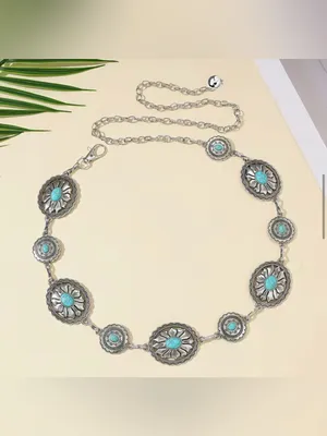 Western boho Waist Chain silver color Blue thumbnail 2