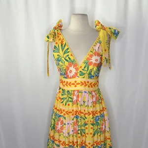 NWT!! CHELSEA & VIOLET Cecily Maxi Dress Yellow Floral Vacation Tiered X-Small thumbnail 3