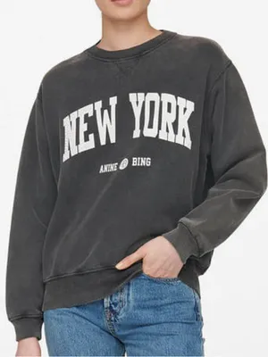 Anine Bing Ramona New York University Sweatshirt Crewneck Washed Black Gray XXS thumbnail 10
