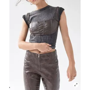 UO Out From Under Brown Vegan Leather Corset Top Bralette‎ Bustier Festival Med thumbnail 11