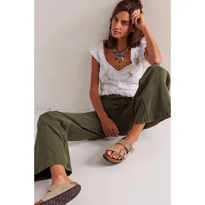 Free People Libre Cotton Blend High Waisted Wide-Leg Jeans Thyme Green 32 / 14 thumbnail 3