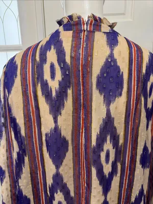 Oliphant Silk & Cotton Purple Ikat Ruffle Hem Long-Sleeve Top Size Large💜 thumbnail 12