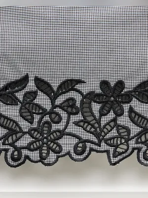 J.Crew Black & White Micro Gingham Floral Embroidered 100% Cotton Poplin Top 00 thumbnail 4