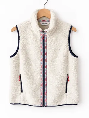 Orvis Women’s Cream Sherpa Fleece Vest Aztec/Black Trim Full Zip Outdoor Medium thumbnail 4