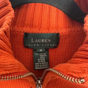 Lauren Ralph Lauren Orange Cotton Quarter Zip Crest Logo Sweater women's Medium thumbnail 3