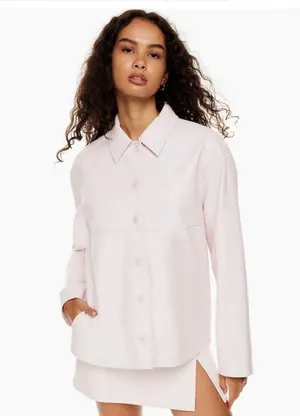 Aritzia Sunday Best Gabby Shirt Jacket Vegan Leather Shirt Jacket Pink thumbnail 4