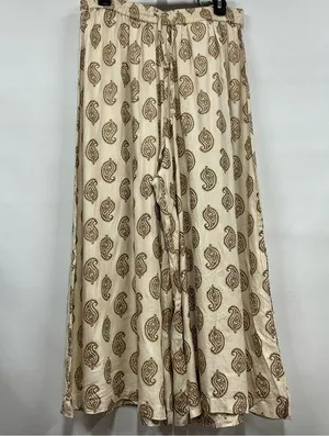 Paisley Cream l/xl wide flare leg pants resort wear elastic waist drawstring thumbnail 1