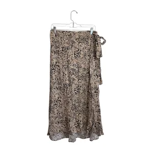 Maurices Animal Print High Rise Faux Wrap Midi Skirt Tan Black thumbnail 2