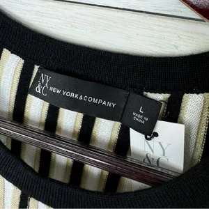 New York & Co Striped Ribbed Knit Sleeveless Sweater Tank Top Tan‎ Black Large thumbnail 9