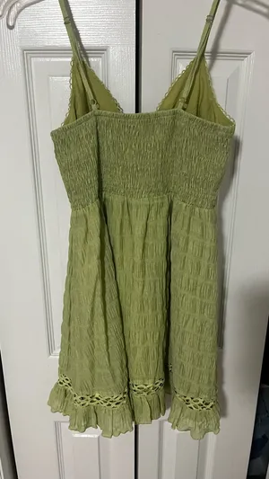 Lulus Adored Endlessly Light Green Smocked Crochet Lace Mini Dress NWT Size S thumbnail 8