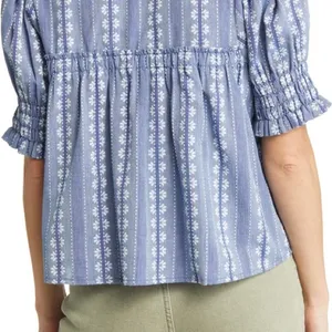 Treasure & Bond Blue Smocked Crop Blouse thumbnail 2