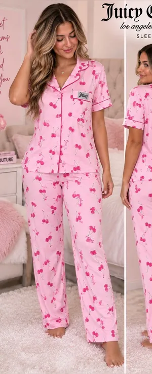 Juicy Couture Women's Pink Cherry 3-Piece Pajama Set size small thumbnail 1