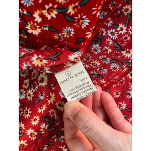 SheIn Red‎ Ditsy Floral Maxi Skirt XS Side Slit High Rise Cottagecore Boho Chic Garden thumbnail 7