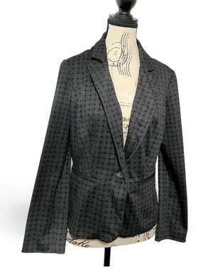 SOHO Apparel LTD Women L Blazer Black Gray Plaid Check One Button Jacket Y2K VTG thumbnail 1