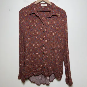 Natural Life Women Cece Button Down Top XL Brown Floral Boho Chic Cottage‎ thumbnail 2