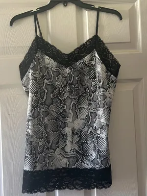White House Black Market Black Snake-Pattern Lace Camisole Size Large Tank Top thumbnail 8