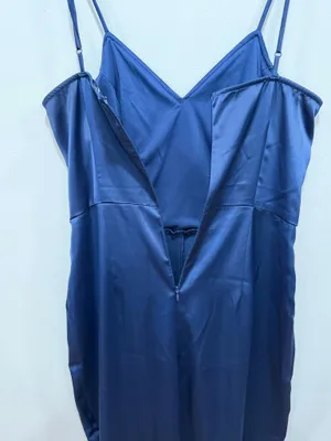 Lulus Navy Satin Jumpsuit Spaghetti Strap Wide Leg Elegant Evening Size medium thumbnail 6