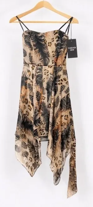 Forever New Briella Silk Strapless Hanky Hem Animal Feather Print Dress Size 8 thumbnail 1
