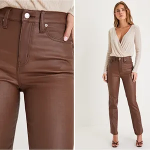 LULUS Sexy Chic Faux Vegan Leather Date Night Straight Leg High Rise Denim thumbnail 2