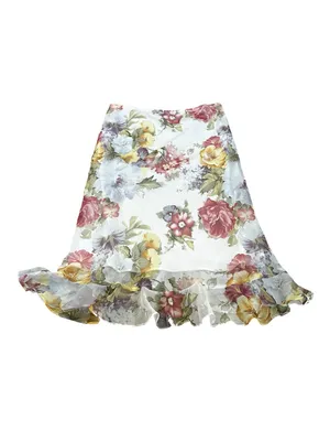 Vintage Chiffon Floral Midi Skirt Ruffle Hem Fairycore Feminine Romantic Cottage thumbnail 5