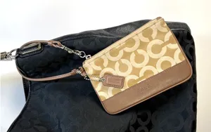 Coach Wristlet Signature C Op Art Sateen Jacquard Brown thumbnail 1