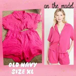 Old Navy Crinkle Gauze Button Up & Shorts Set in Polarized Pink - size XL thumbnail 2