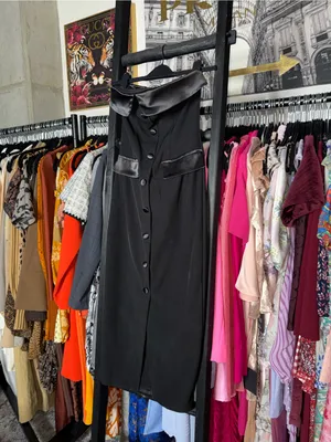 SHEIN BAE Black Satin Trim Strapless Tuxedo Midi Dress Women’s XS New NWT thumbnail 4