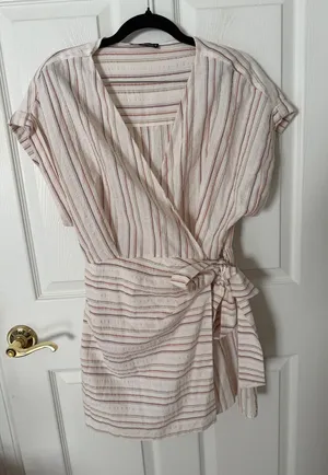 Striped Wrap skirt romper in Cream and Mauve Zara medium thumbnail 1
