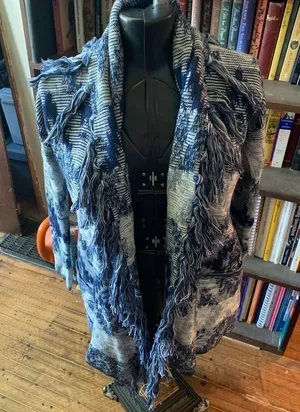 American Eagle blue and white southwest S drape front cardigan thumbnail 1