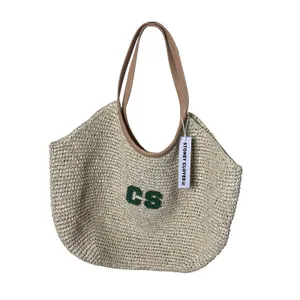New Stoney Clover Lane Raffia Woven Scoop Tote Fresh From Hamptons CS patchs thumbnail 2