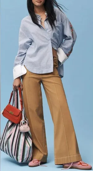 Anthropologie Maeve Contrast Stitch High-Rise Wide-Leg Pants 2 thumbnail 1
