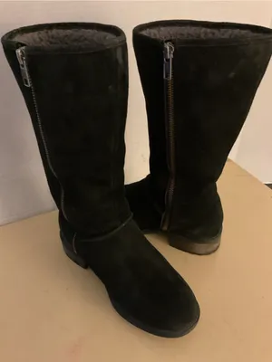 UGG women black suede tall mid calf Linford boots US 6 thumbnail 3